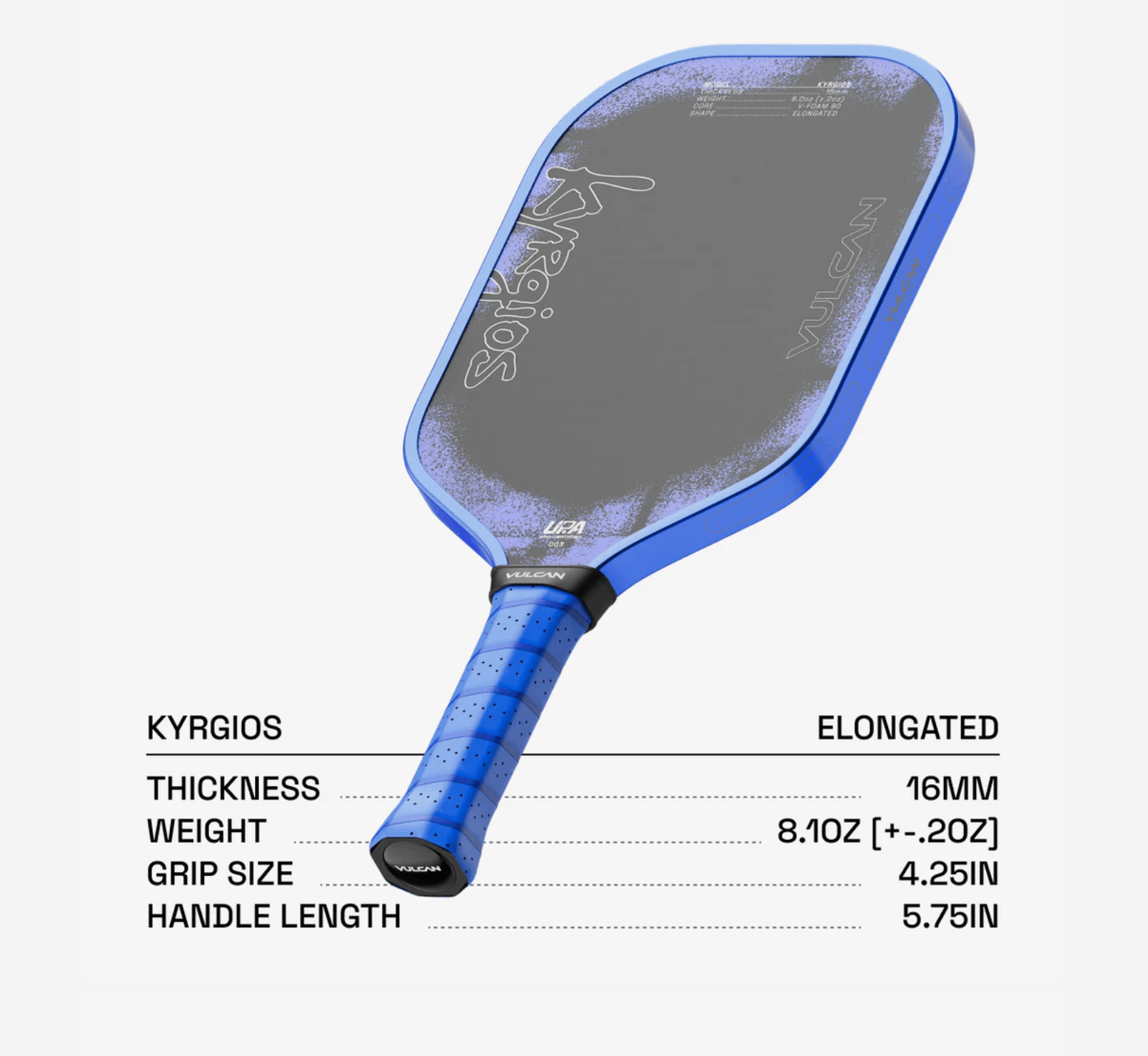 Vulcan Ch 1 Kyrgios 16mm Elongated Pickleball Paddle specs