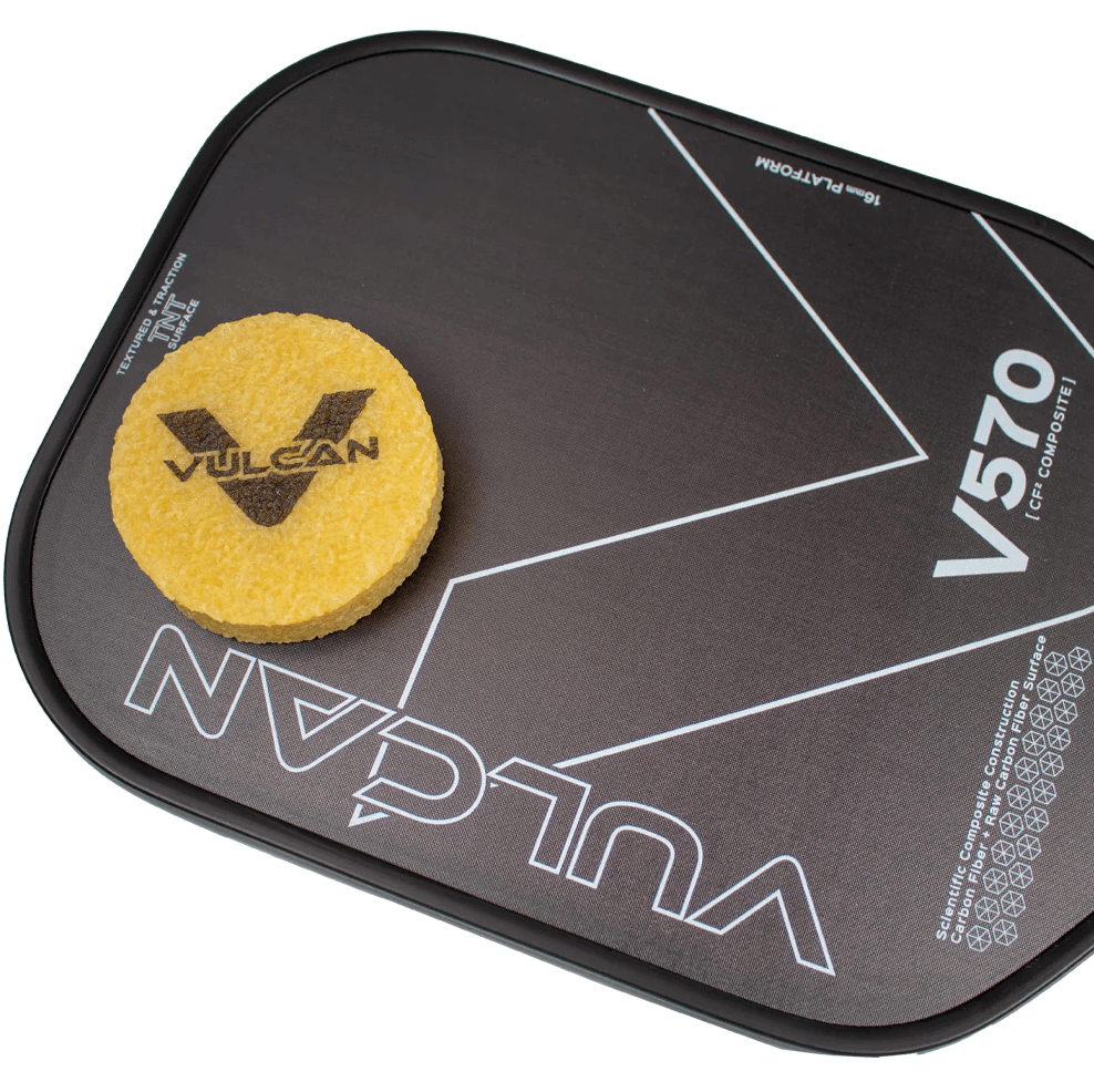 Vulcan Pickleball Paddle Puck Cleaner on paddle