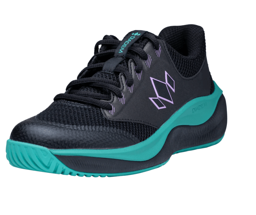 Black/Teal Diadem Court FLO pickleball shoes - frontside