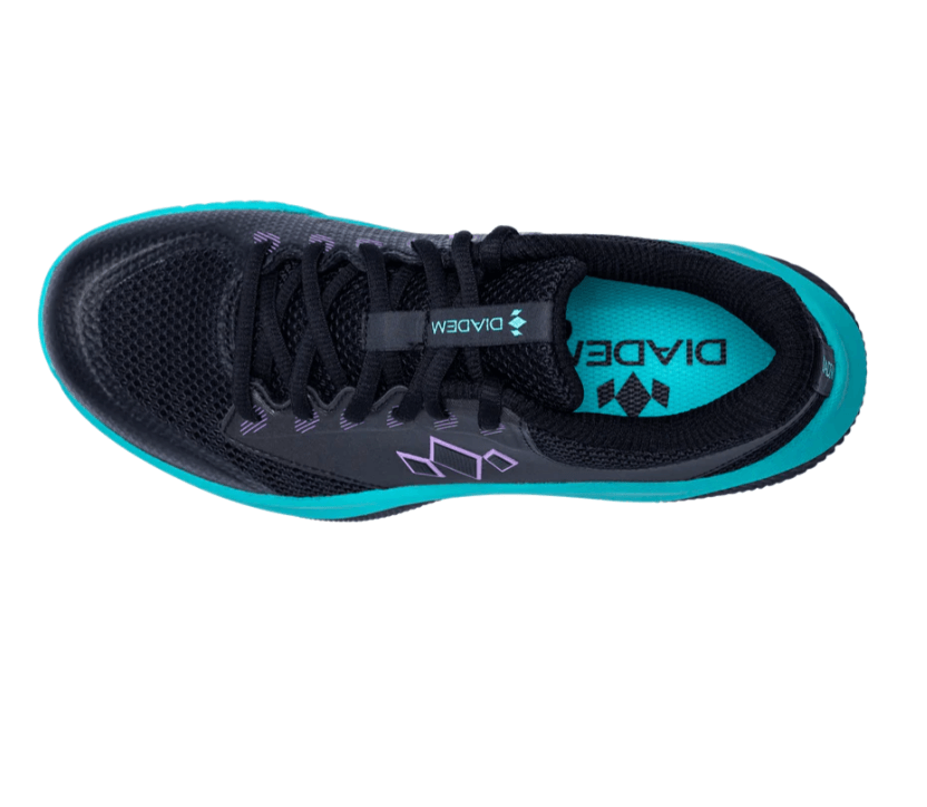 Black/Teal Diadem Court FLO pickleball shoes - top
