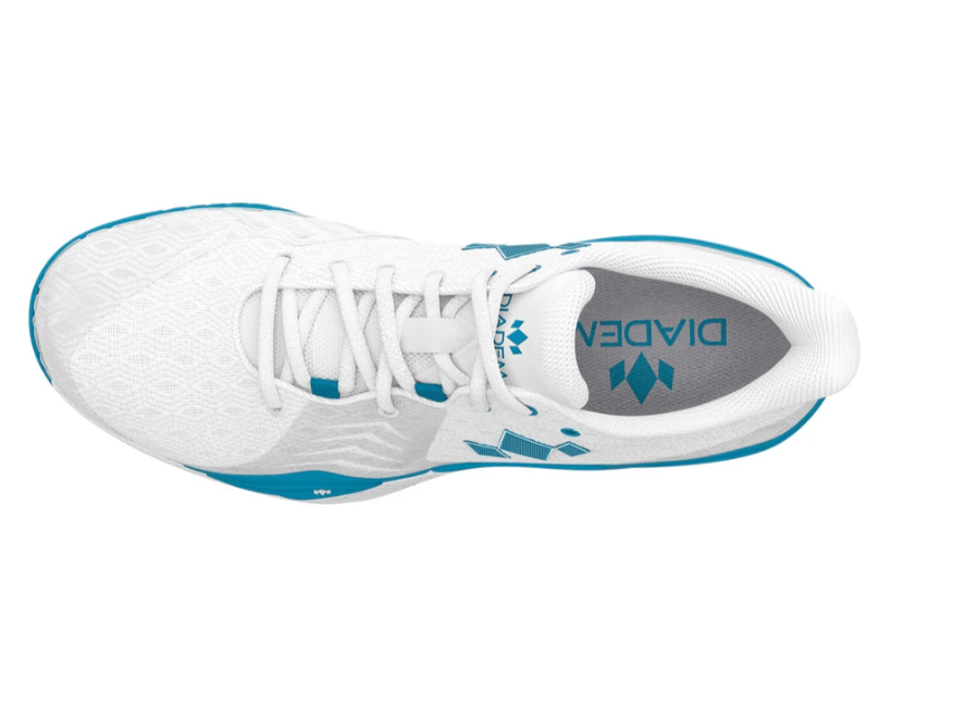 White/Teal Diadem Court Burst Pickleball Shoes - top