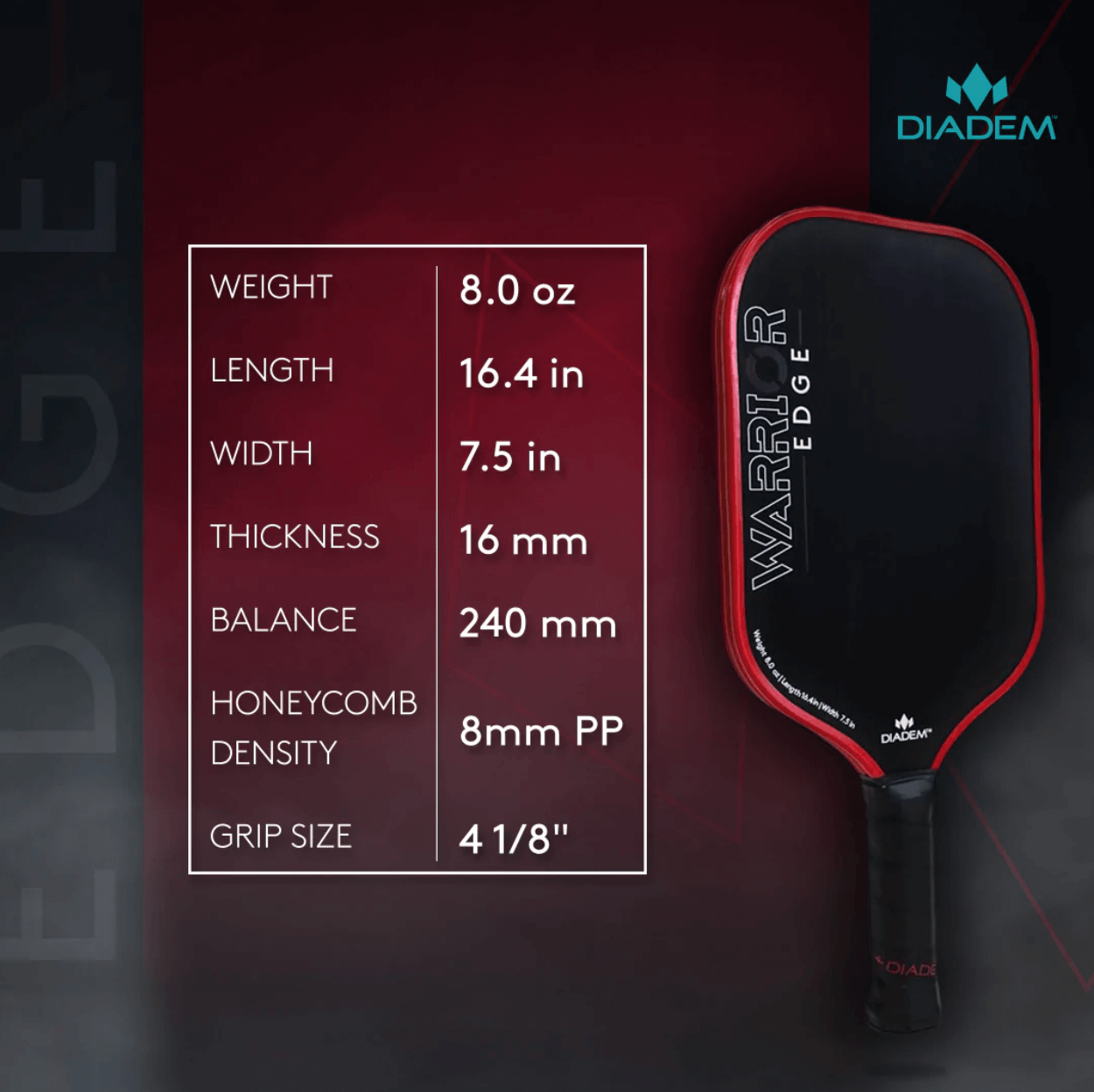 Diadem Warrior Edge Pickleball Paddle Specs