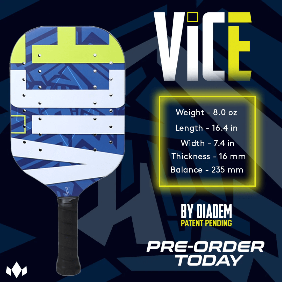 Diadem VICE Concept Pickleball Paddle Specifications