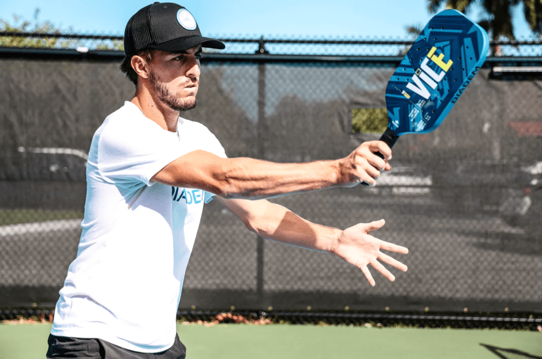 Pickleball Player hitting with Diadem VICE Concept Paddle