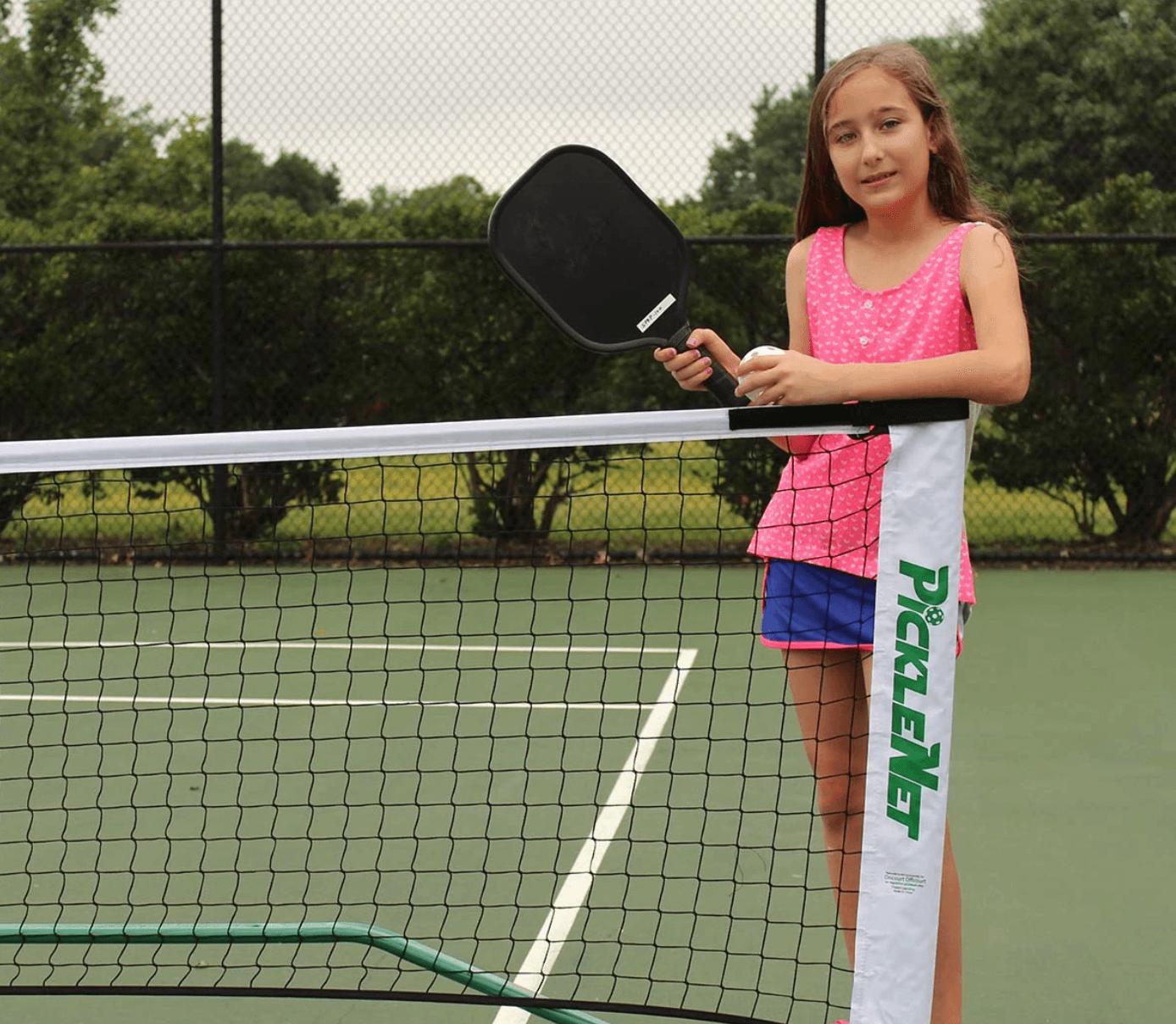 TMPR Picklenet Portable Pickleball Net System and girl