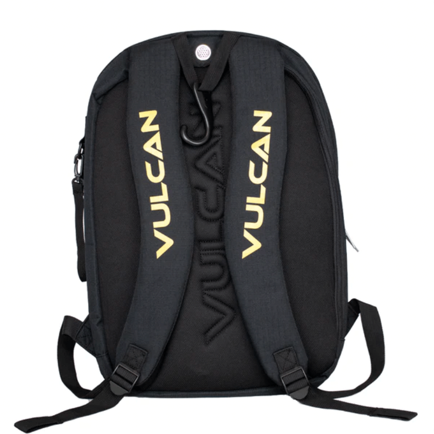 Back side of Vulcan VTOUR Pickeball Backpack - Black