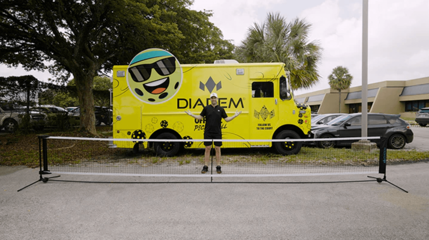 Diadem Premier Rollout Pickleball Net on court