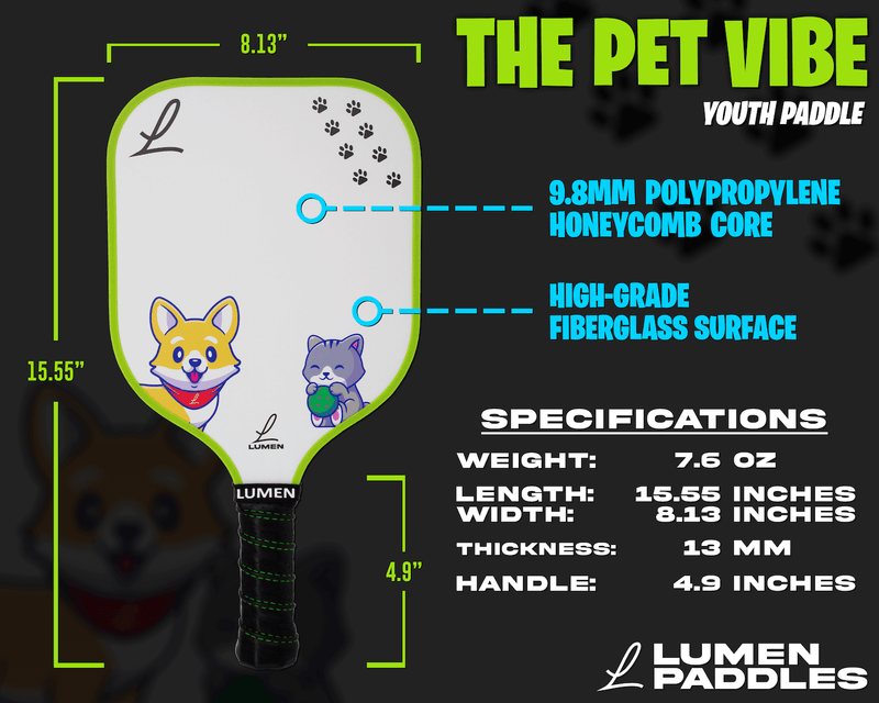 Lumen Paddles Pet Vibe Youth Pickleball Paddle Specifications
