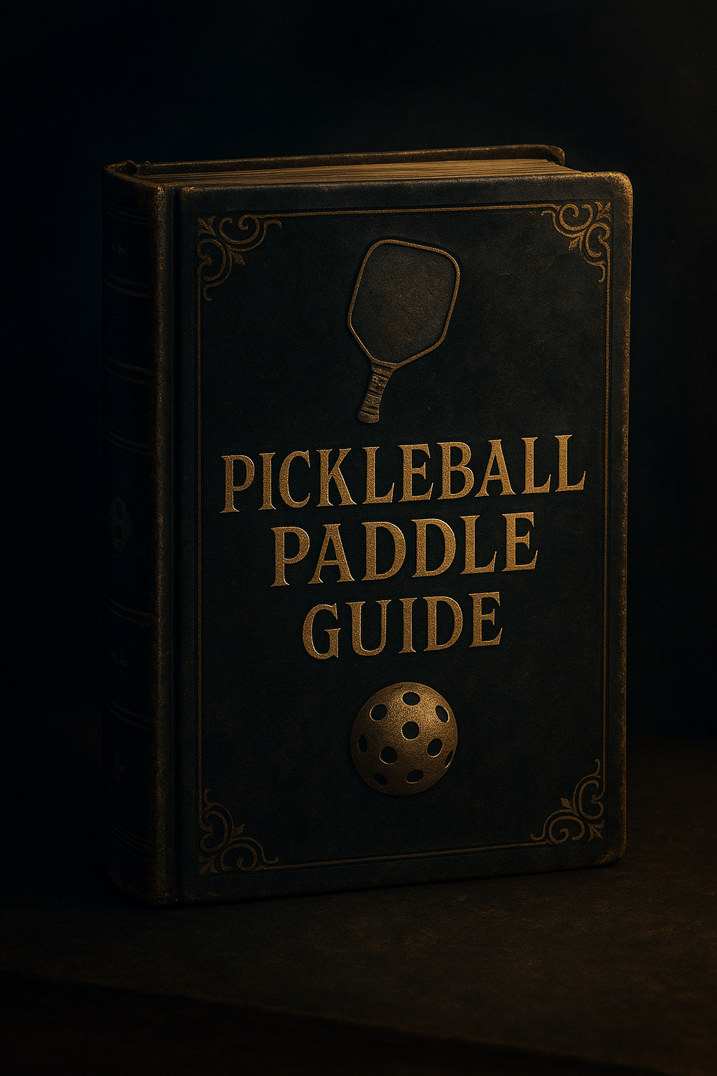 Book titled 'Pickleball Paddle Guide' with pickleball paddle and ball illustrations on a dark background
