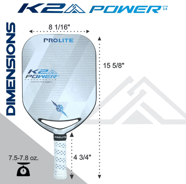 Prolite K2 Power Pickleball Paddle Dimensions