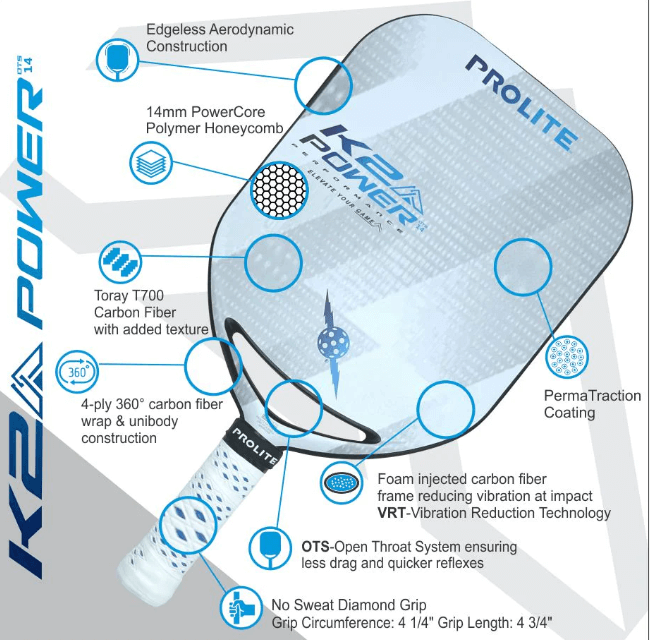 Prolite K2 Power Pickleball Paddle Specifications