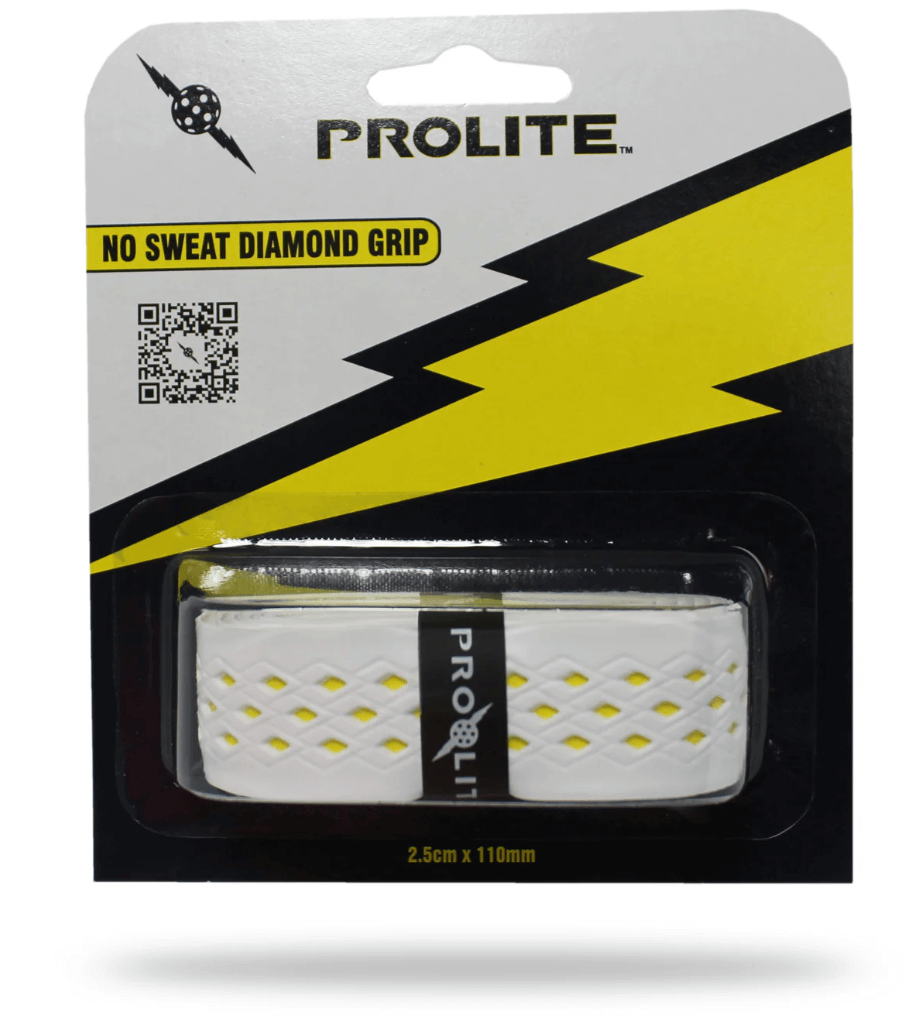 White and yellow Prolite No Sweat Pickleball Grip