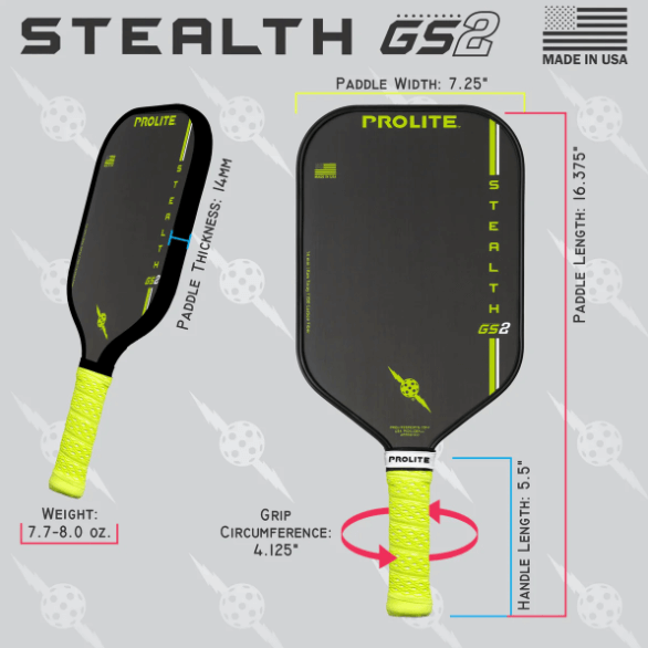 Prolite Stealth GS2 Pickleball Paddle dimensions