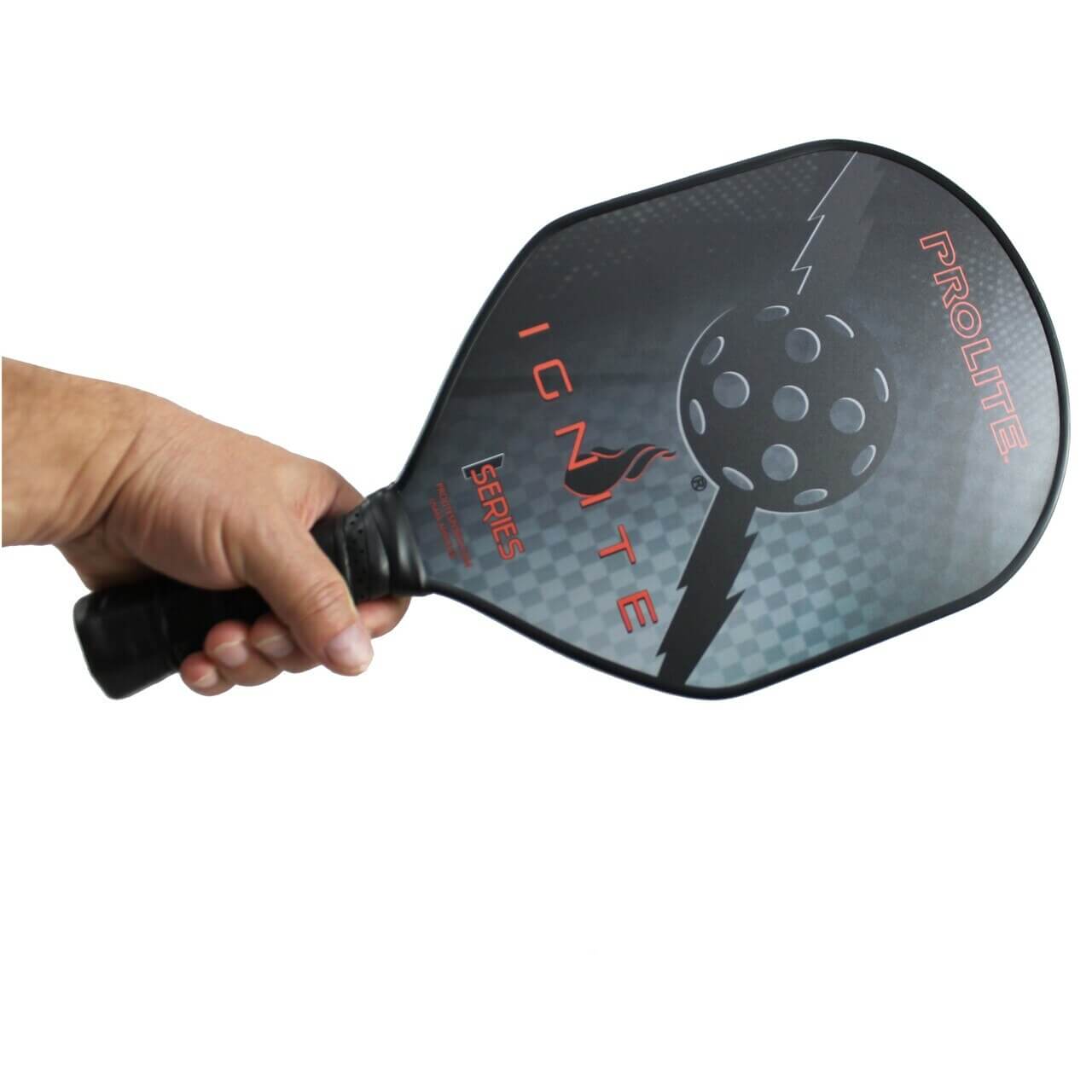 Prolite ignite pickleball paddle in hand - black