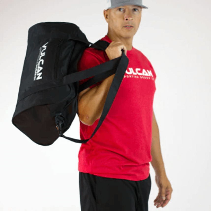 Man with Vulcan Pickleball Duffel Bag