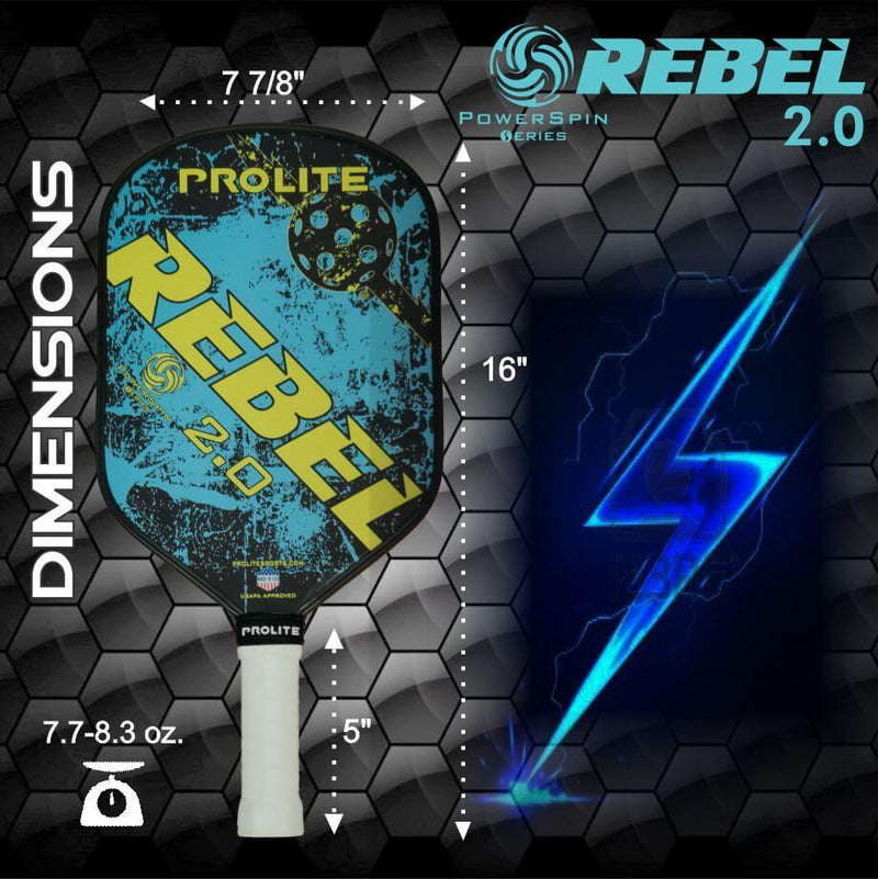 Prolite rebel powerspin 2.0 pickleball paddle- specs